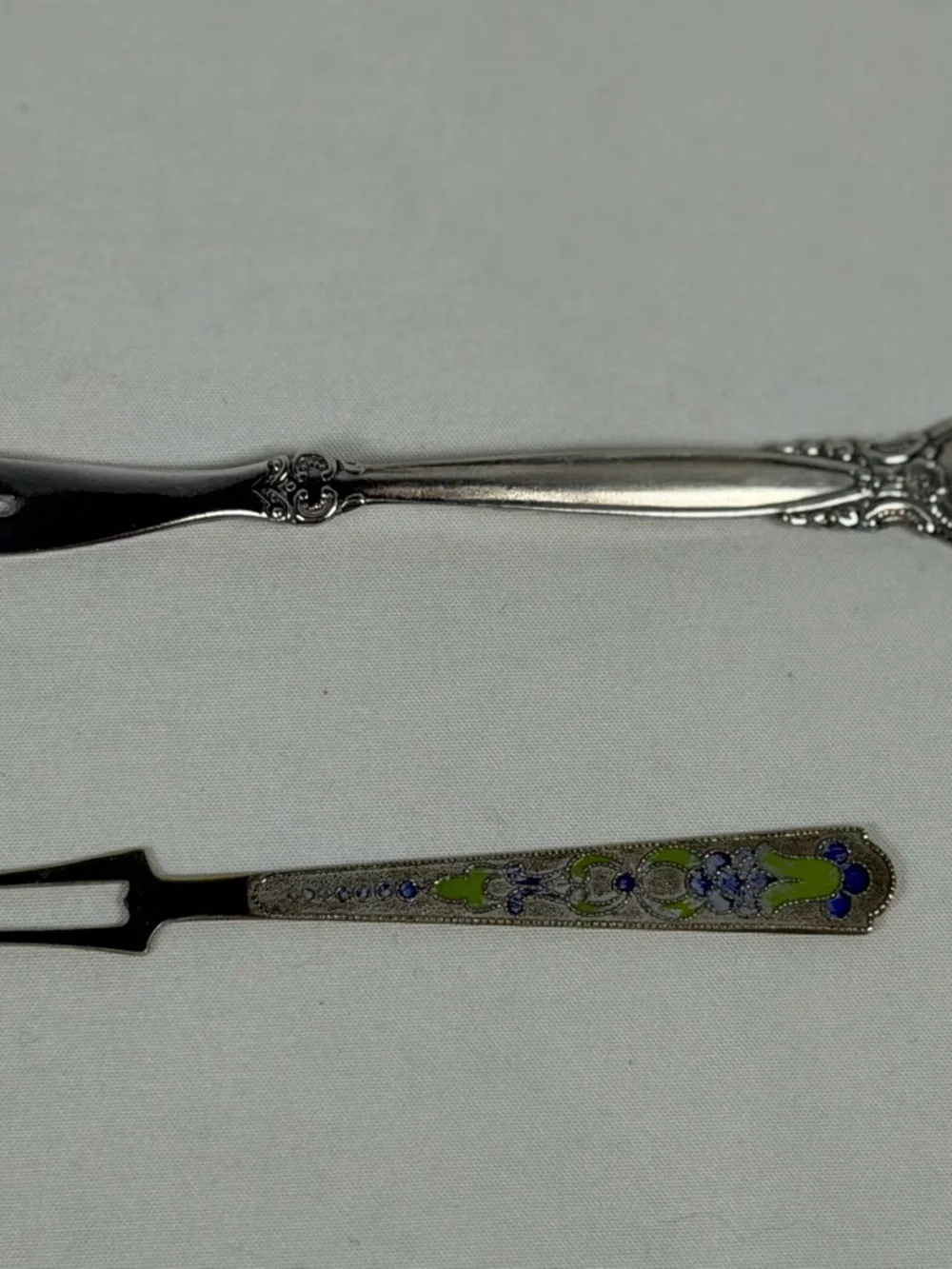 Vintage Russian Soviet Cocktail Forks Enamel Silverplate Set